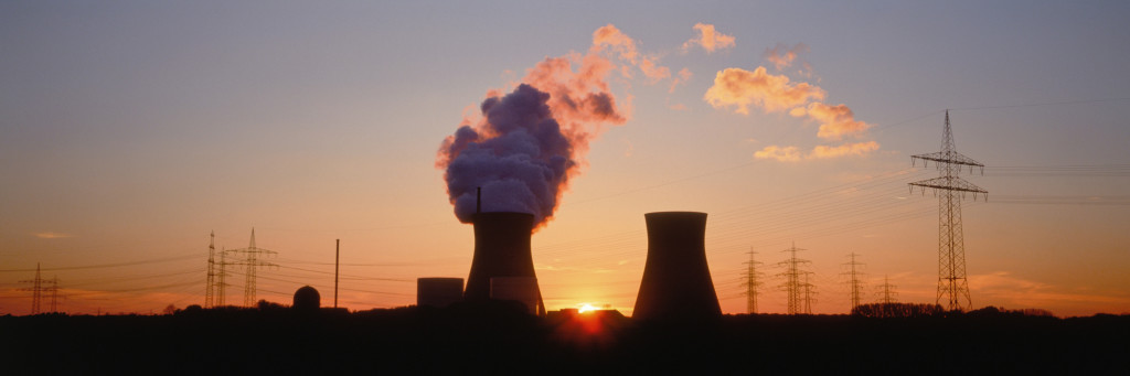 Nuclear power station at dusk