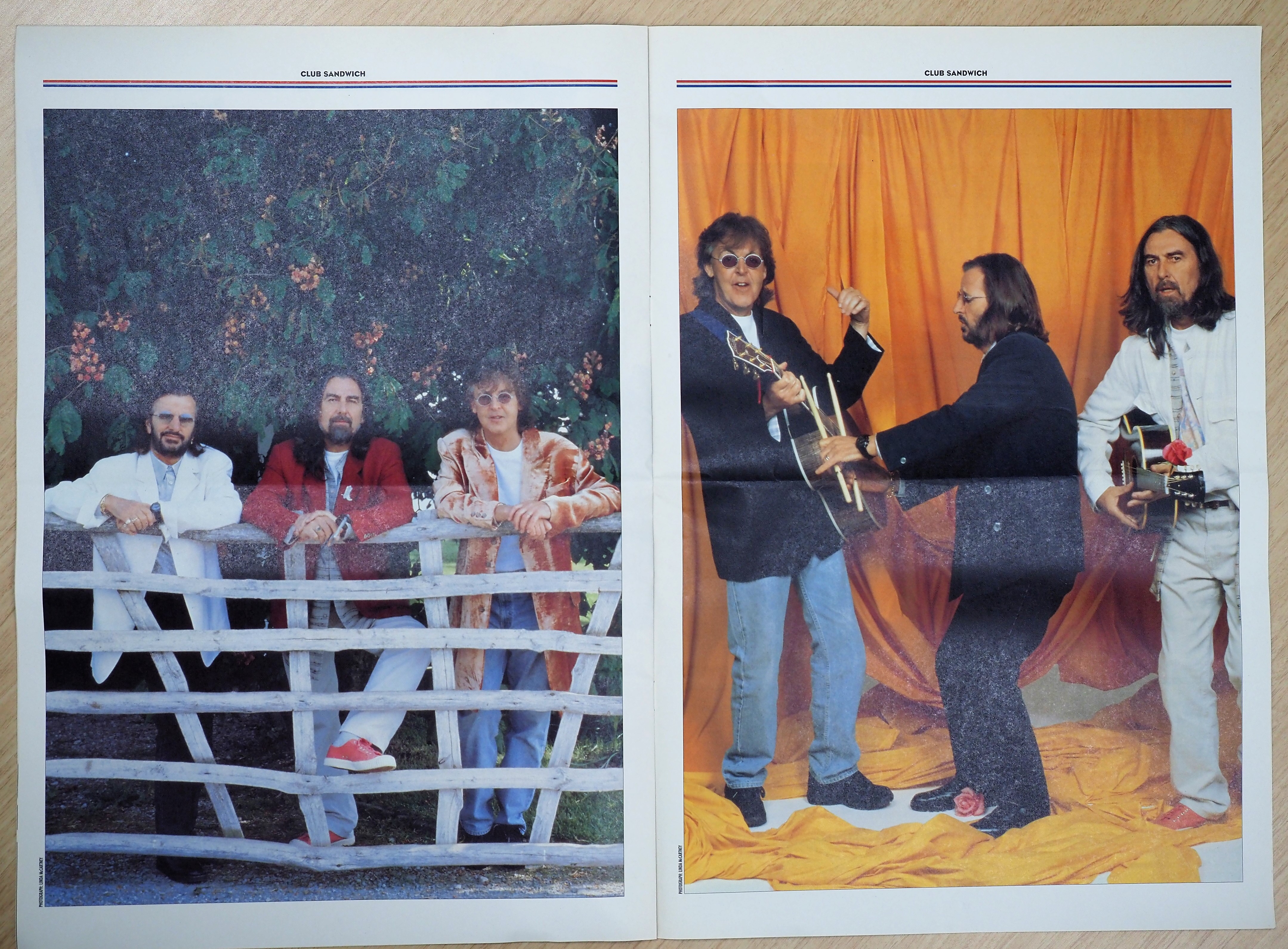 『クラブ・サンドイッチ』（1995年WINTER No76）に収められた、リンゴ、ポール、ジョージの写真。 