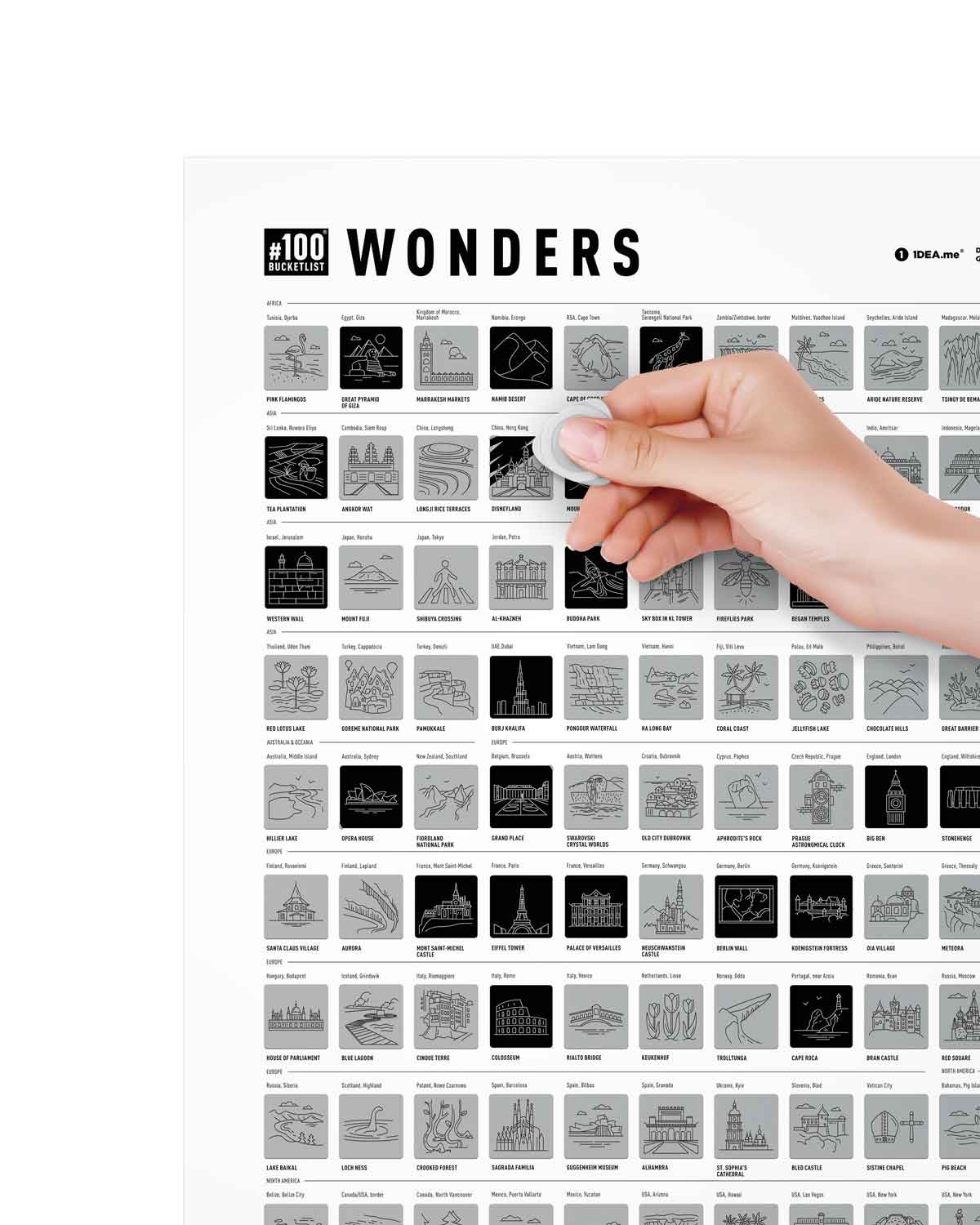 ＃100BUCKETLIST WONDERS 一度は行くべき世界の不思議100選スクラッチポスター