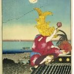愛知＝名古屋城の金鯱の浮世絵をもとにアレンジ。そばには名古屋コーチンを描き、地域の特色を出しました。金鯱と名古屋コーチンが名古屋城の上で楽しくマカロンを食べているというユーモアあるデザインです。