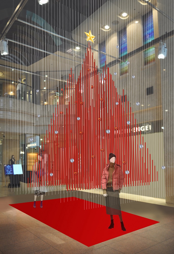 江戸東京組ひもツリーなど展示　帝国ホテルプラザのクリスマスフェア　画像１