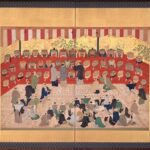 鶉会之図屏風　作者不詳　18世紀後半（1751～1799）　東京都江戸東京博物館蔵