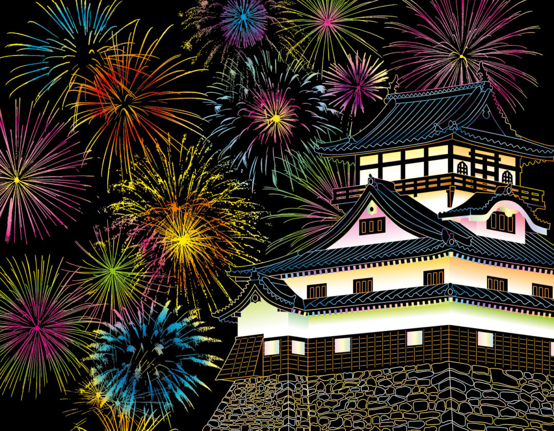 木曽川を挟んだ2つの市が共同開催する「日本ライン夏まつりロングラン花火」は、船上から打ち上げられた花火がライトアップされた犬山城を照らす風情たっぷりな花火大会です