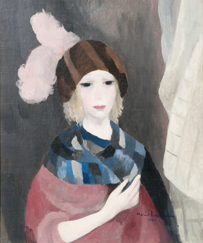 マリー・ローランサン 《羽根飾りの帽子の女、あるいはティリア、あるいはタニア》 1924年 油彩・キャンヴァス マリー・ローランサン美術館 ⓒMusee Marie Laurencin
