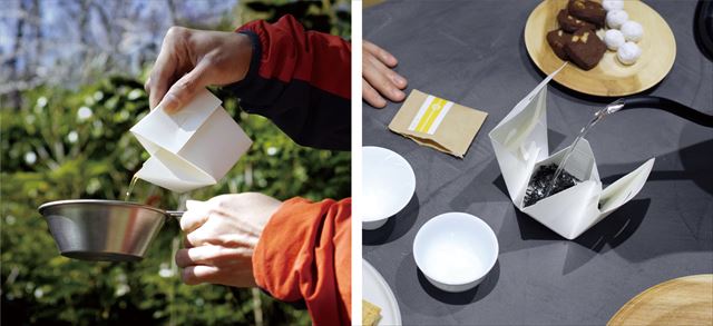 【ピクニックやキャンプに】急須がなくてもおいしいお茶が楽しめる！？折り紙のような「紙の急須」登場　画像３