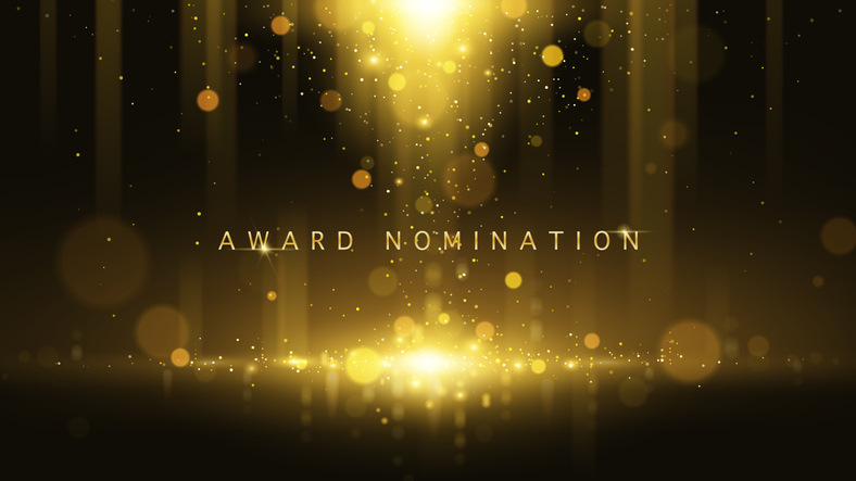 Award nomination ceremony luxury background with golden glitter sparkles and bokeh. Vector presentation shiny poster.