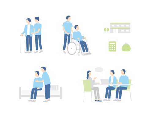 Vector illustration set. retirement home life and consultation scenes.