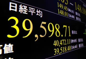 東証大幅続落、4万円割れ 492円安、朝方は最高値　画像１